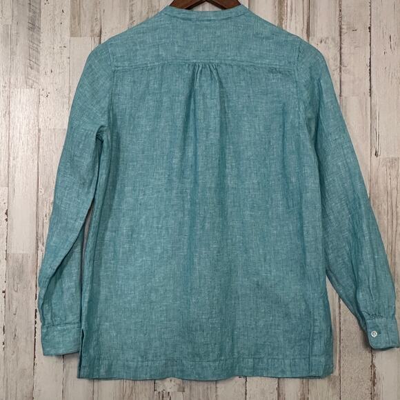 Baird McNutt J Crew 100 Irish Linen Shirt Teal Size XXS Beachy Boho Coastal EUC - Picture 2 of 8
